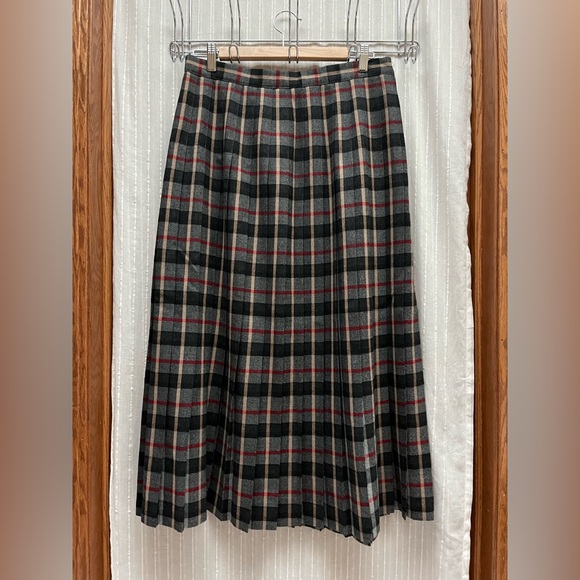 Vintage Talbots Skirt 10 Wool Pleated Preppy Academia Modest Red Maxi Gray - Picture 1 of 5